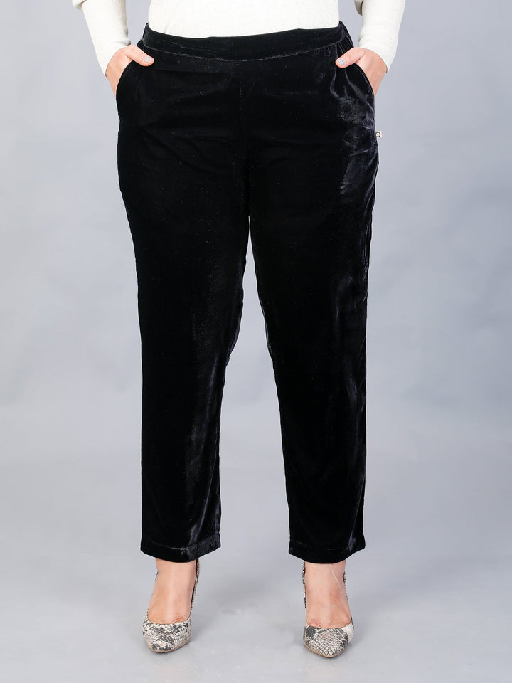 Makfhi Black Velvet Straight Pant Only