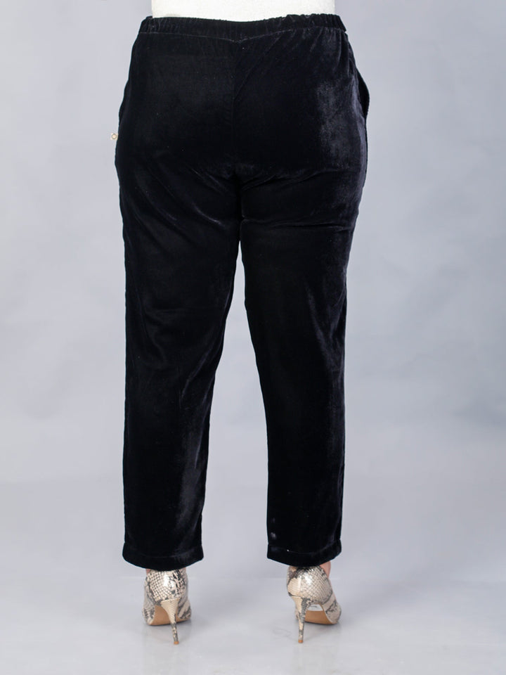 Makfhi Black Velvet Straight Pant Only