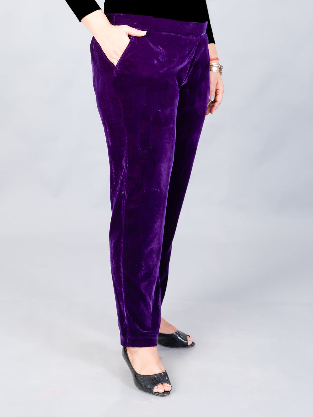Makhfi Purple Velvet Straight Pant Only