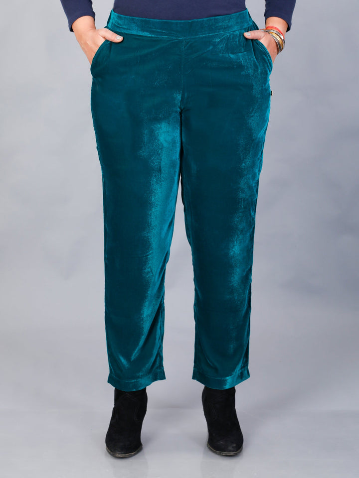 Makhfi Teal Velvet Straight Pant Only