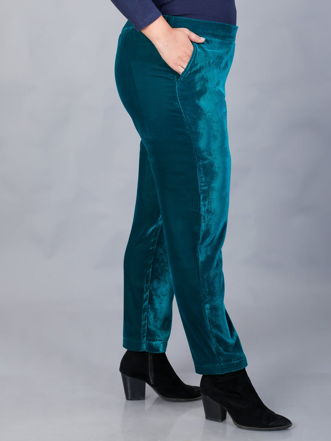 Makhfi Teal Velvet Straight Pant Only