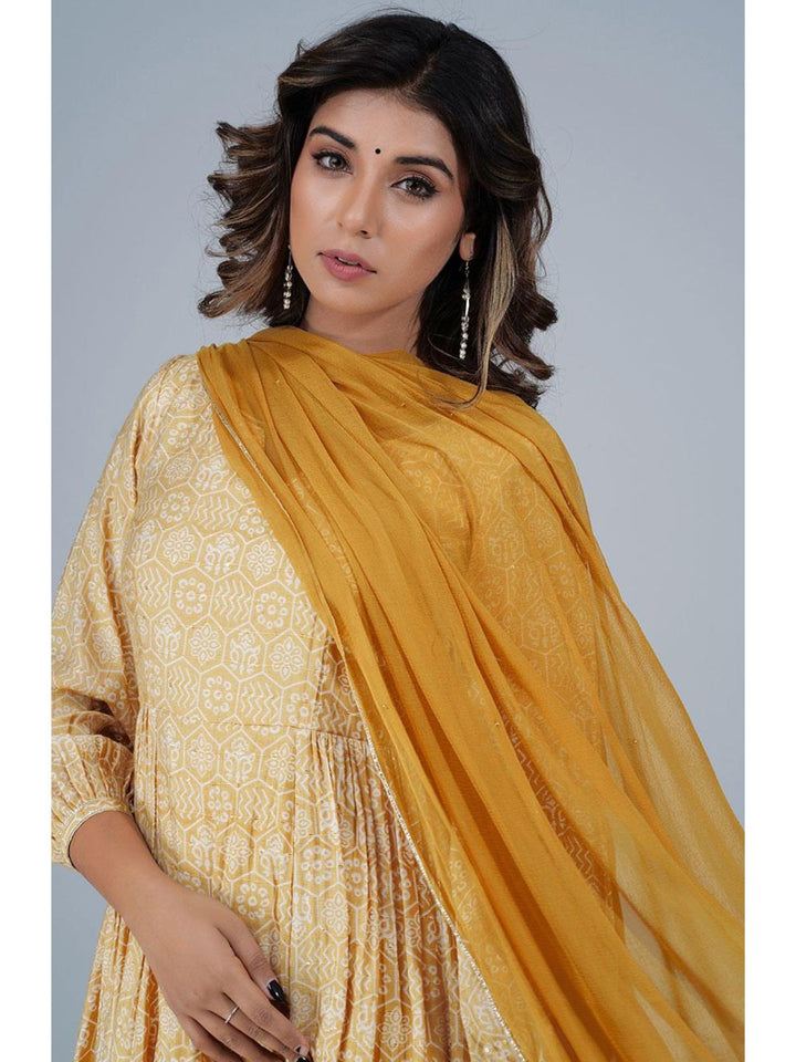 Marigold Silk Gathered Anarkali Kurta Set