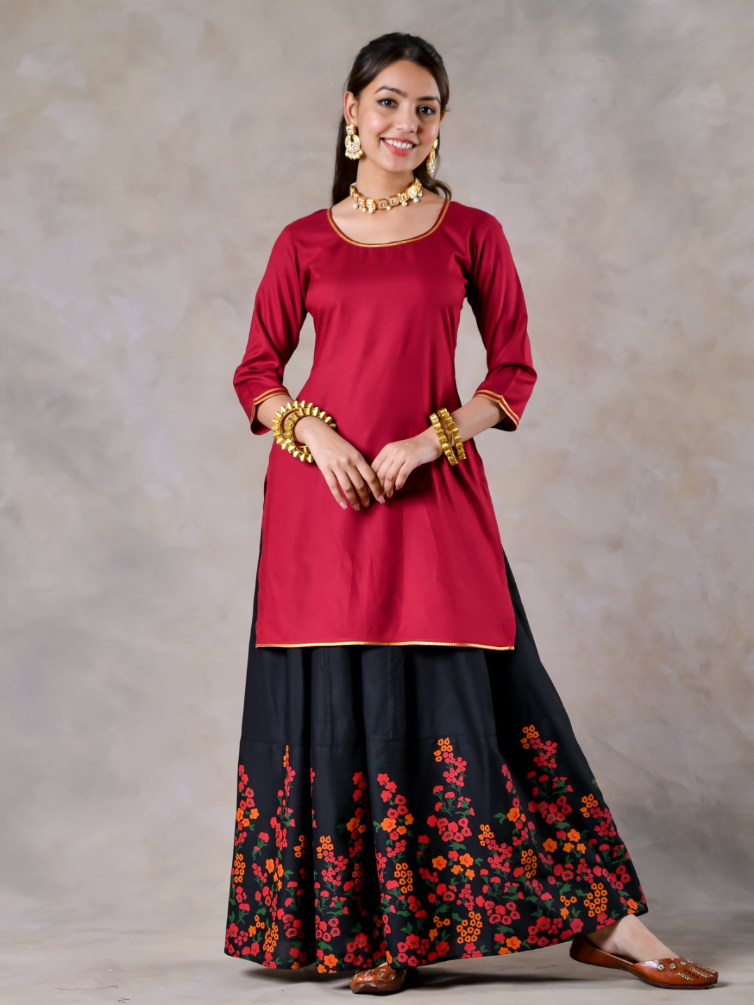 Maroon Black Palazzo Set With Dupatta