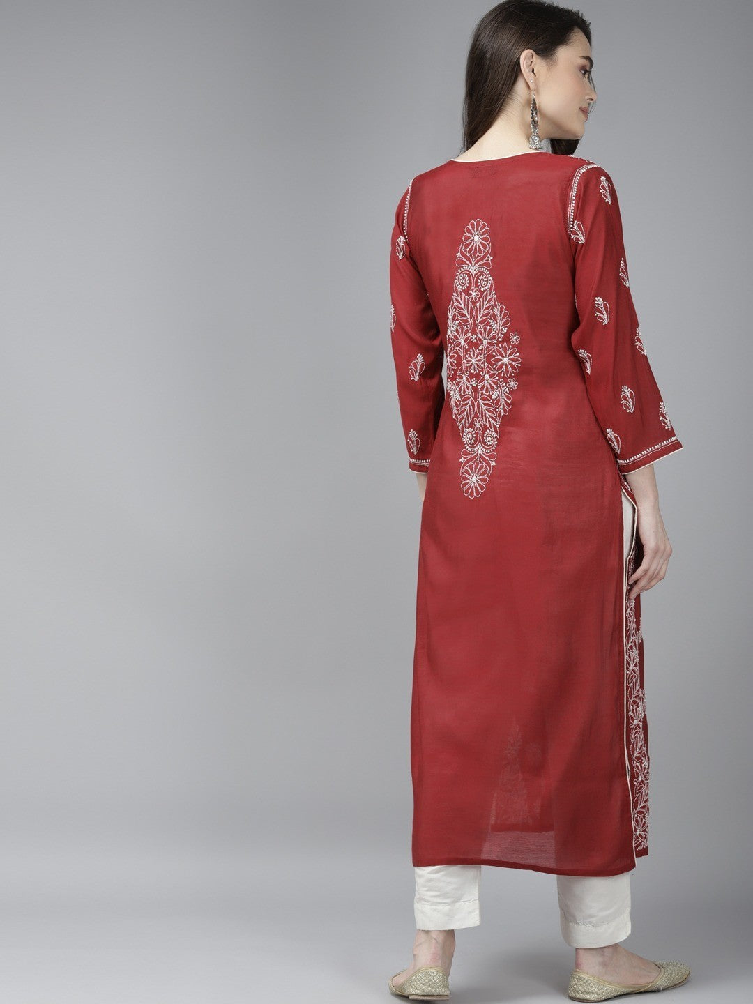 Maroon-Chanderi-Chikan-Kurta-Only