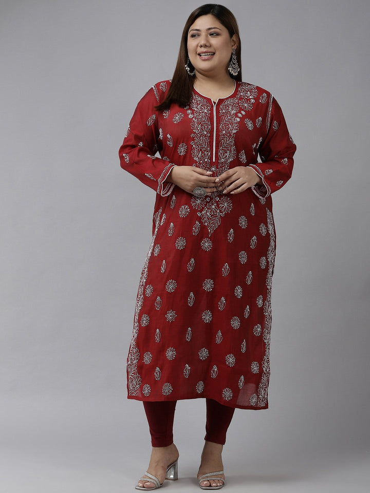 Maroon-Chanderi-Chikan-Kurta-Only