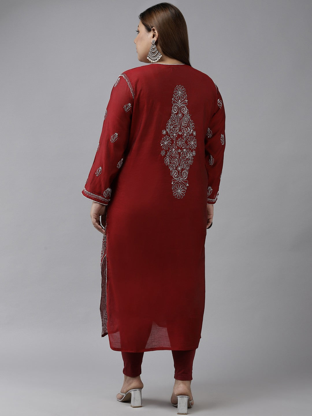 Maroon-Chanderi-Chikan-Kurta-Only