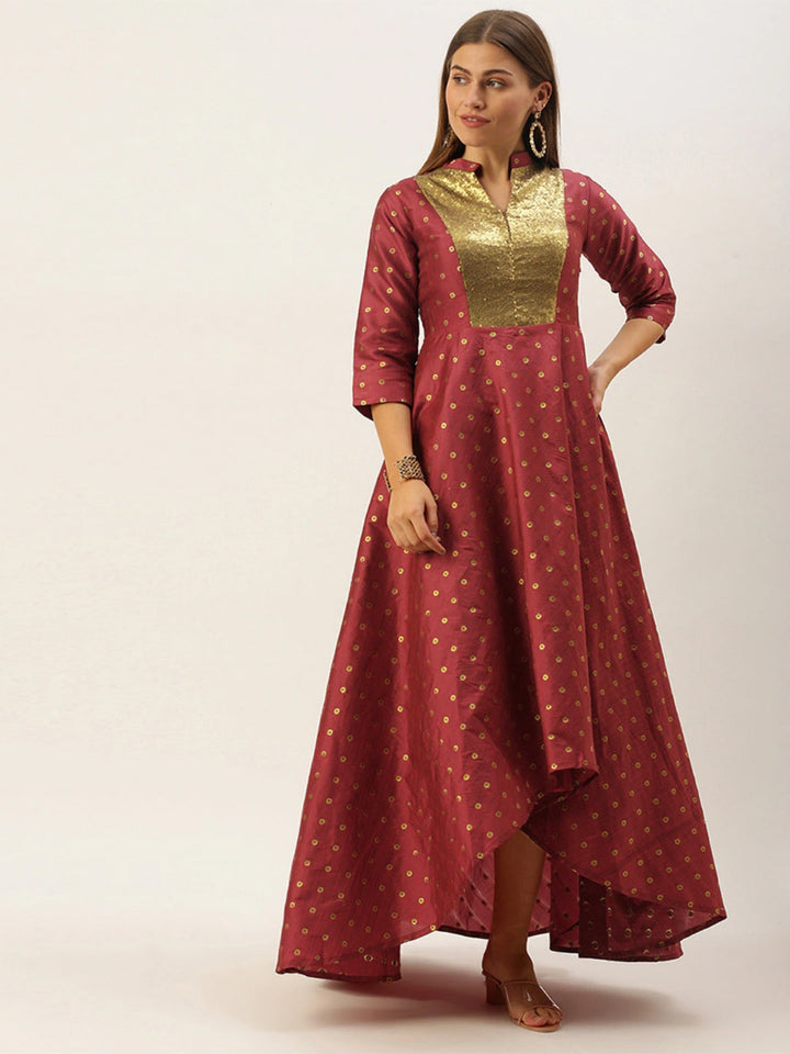 Maroon-Collar-Neck-Style-High-&-Low-Dress