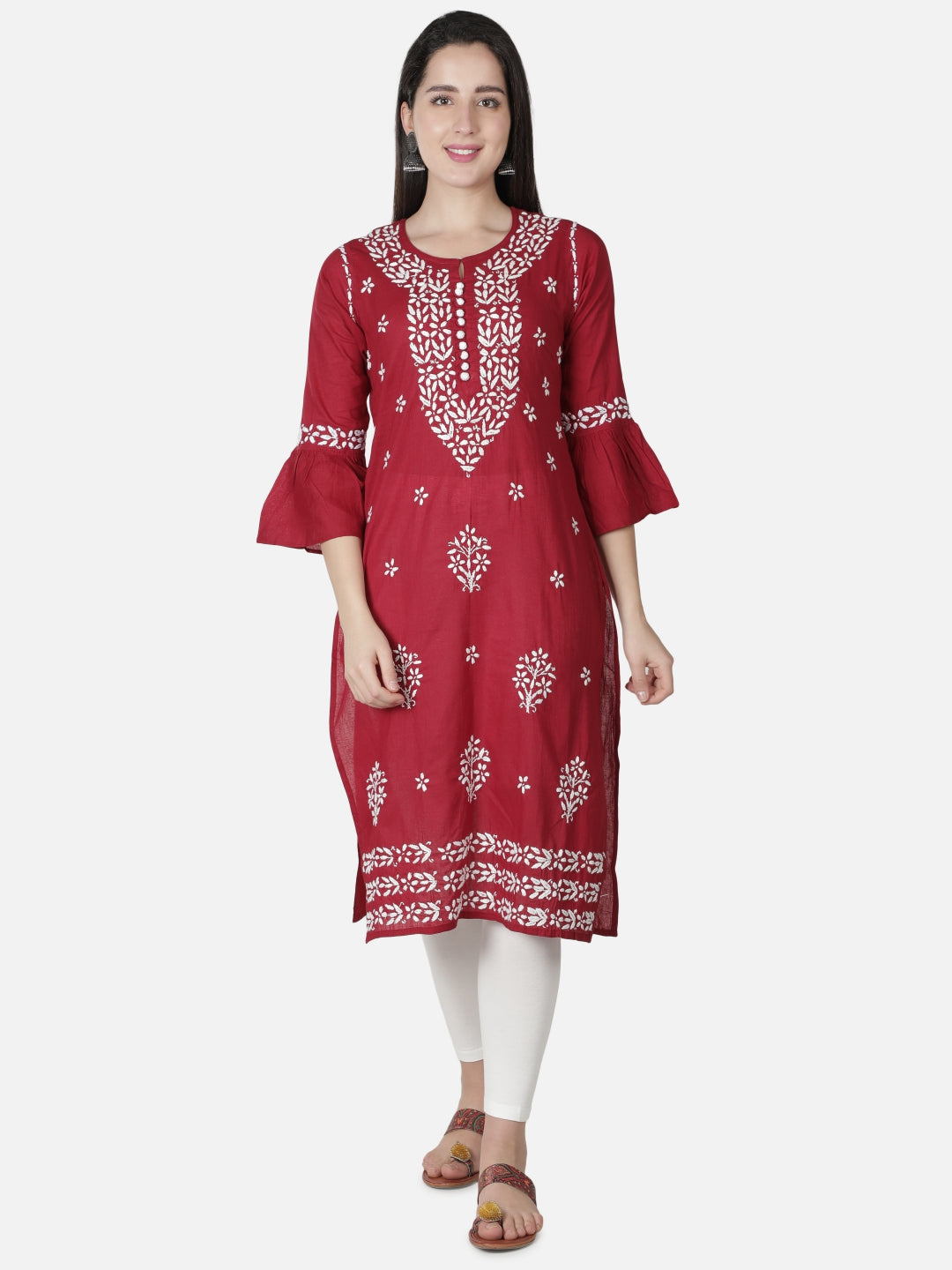 Maroon-Cotton-Lucknowi-Chikan-Kurti