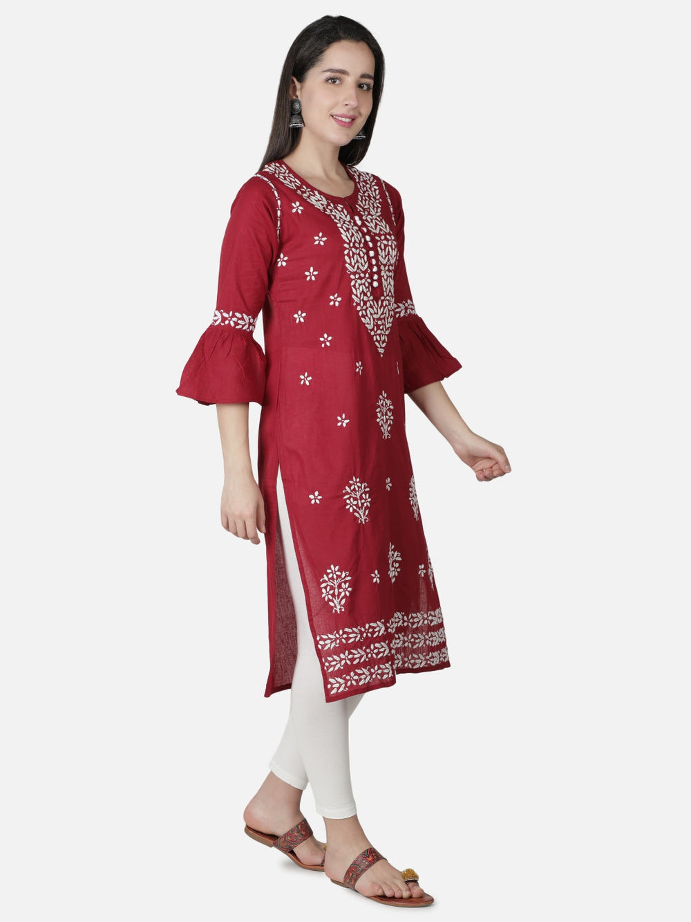 Maroon-Cotton-Lucknowi-Chikan-Kurti