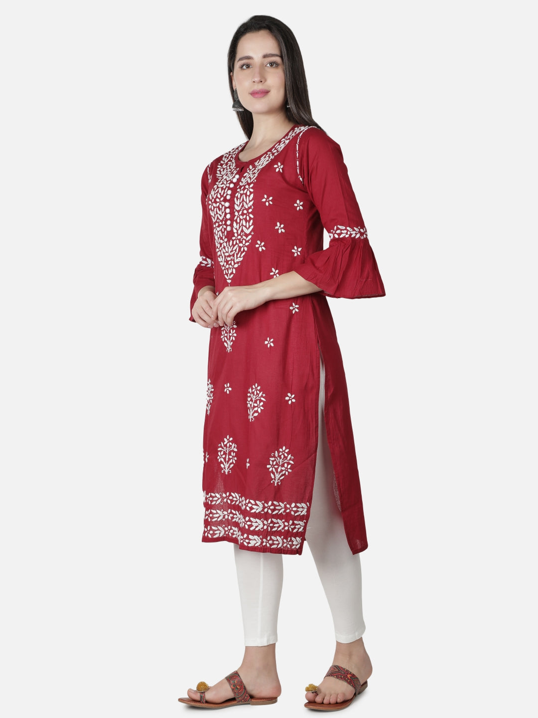 Maroon-Cotton-Lucknowi-Chikan-Kurti