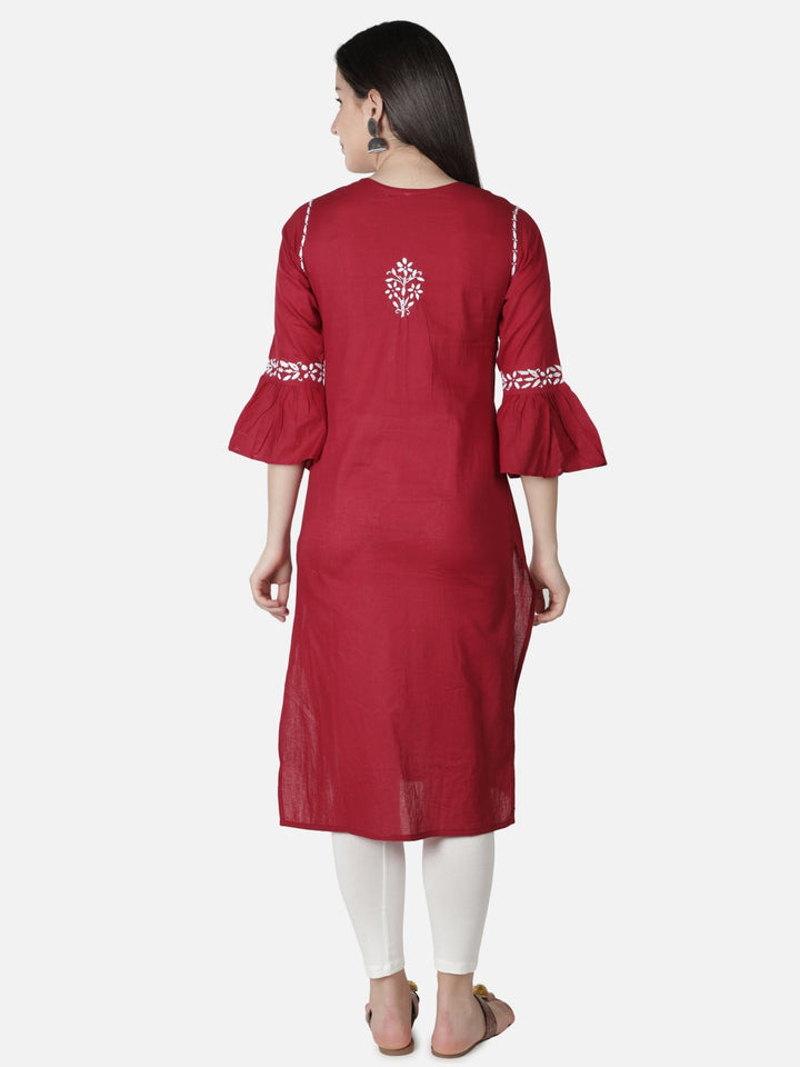 Maroon-Cotton-Lucknowi-Chikan-Kurti