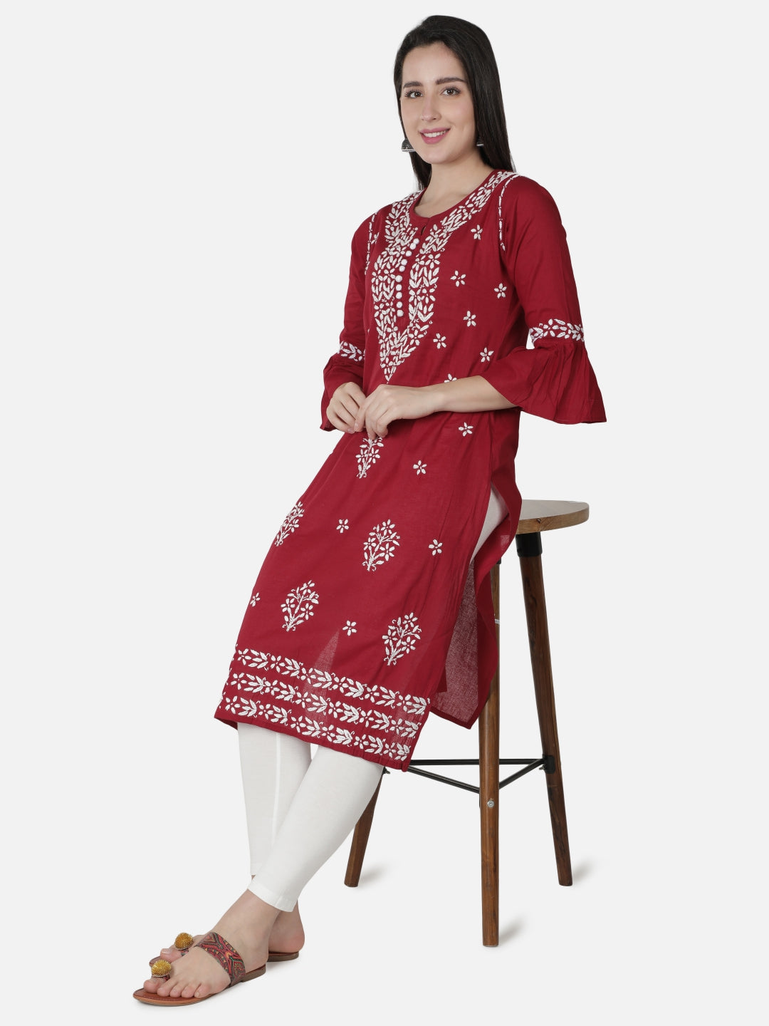 Maroon-Cotton-Lucknowi-Chikan-Kurti