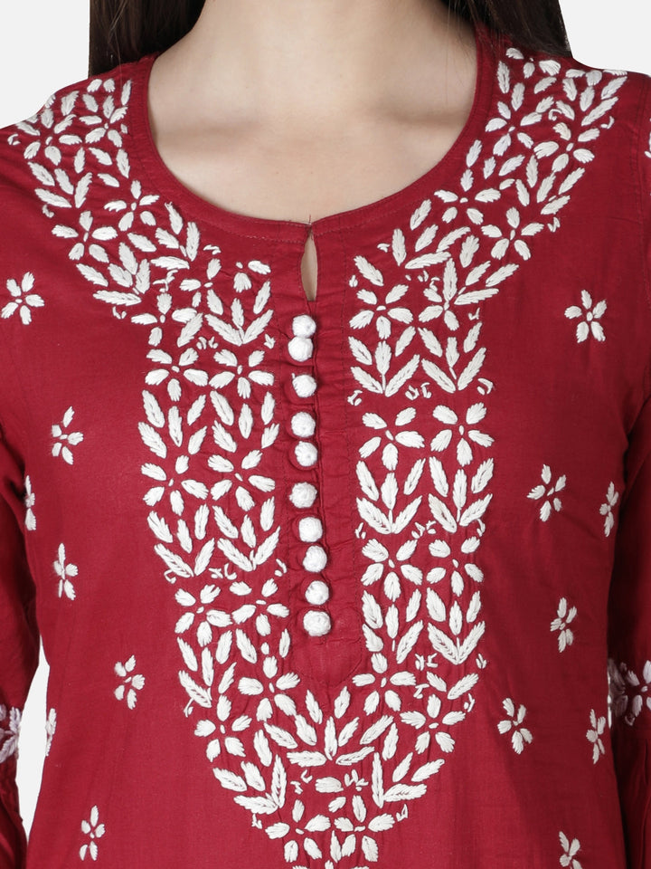 Maroon-Cotton-Lucknowi-Chikan-Kurti