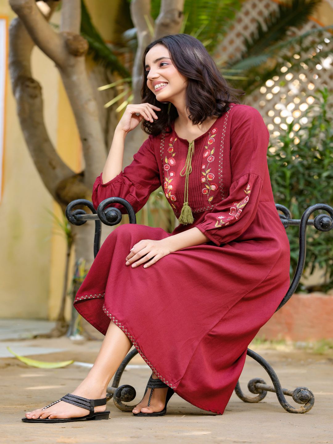 Maroon Embroidered Dress