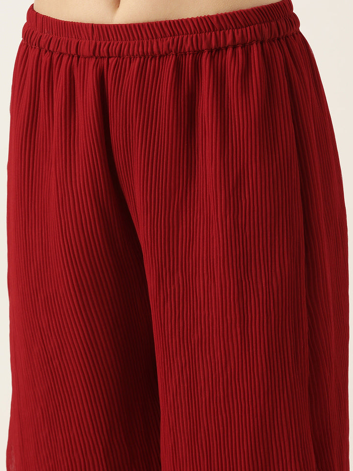 Maroon-Georgette-Sequins-Wide-Leg-Pant-Set