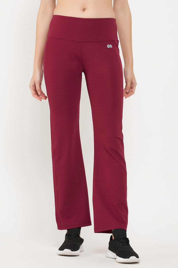 Maroon High-Rise Flared Yoga Pants with Side Pocket