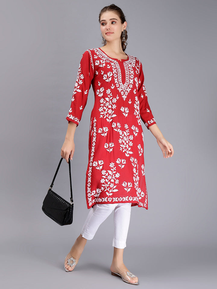 Maroon Modal Artisan Handwoven Chikankari Kurti