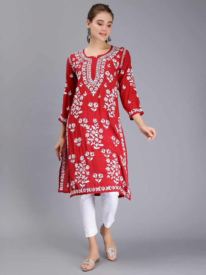 Maroon Modal Artisan Handwoven Chikankari Kurti