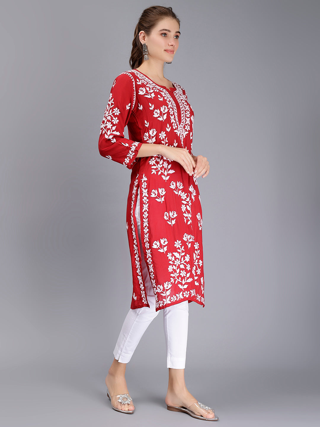 Maroon Modal Artisan Handwoven Chikankari Kurti