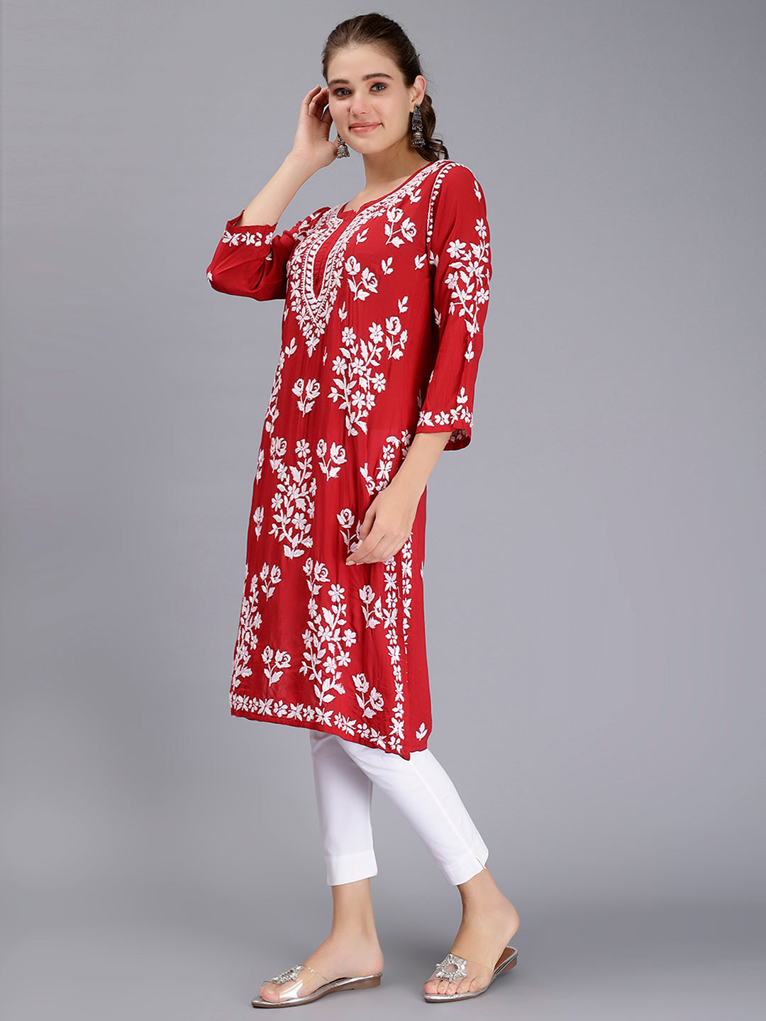 Maroon Modal Artisan Handwoven Chikankari Kurti