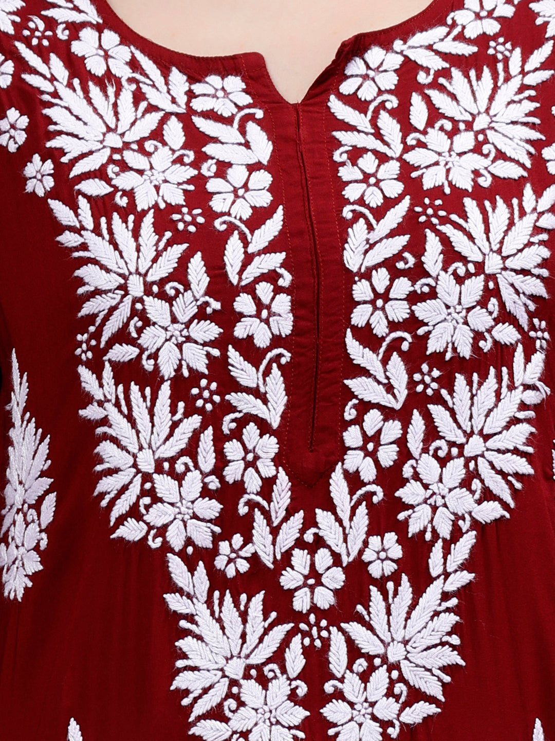 Maroon-Modal-Hand-Embroidered-Chikankari-Kurta