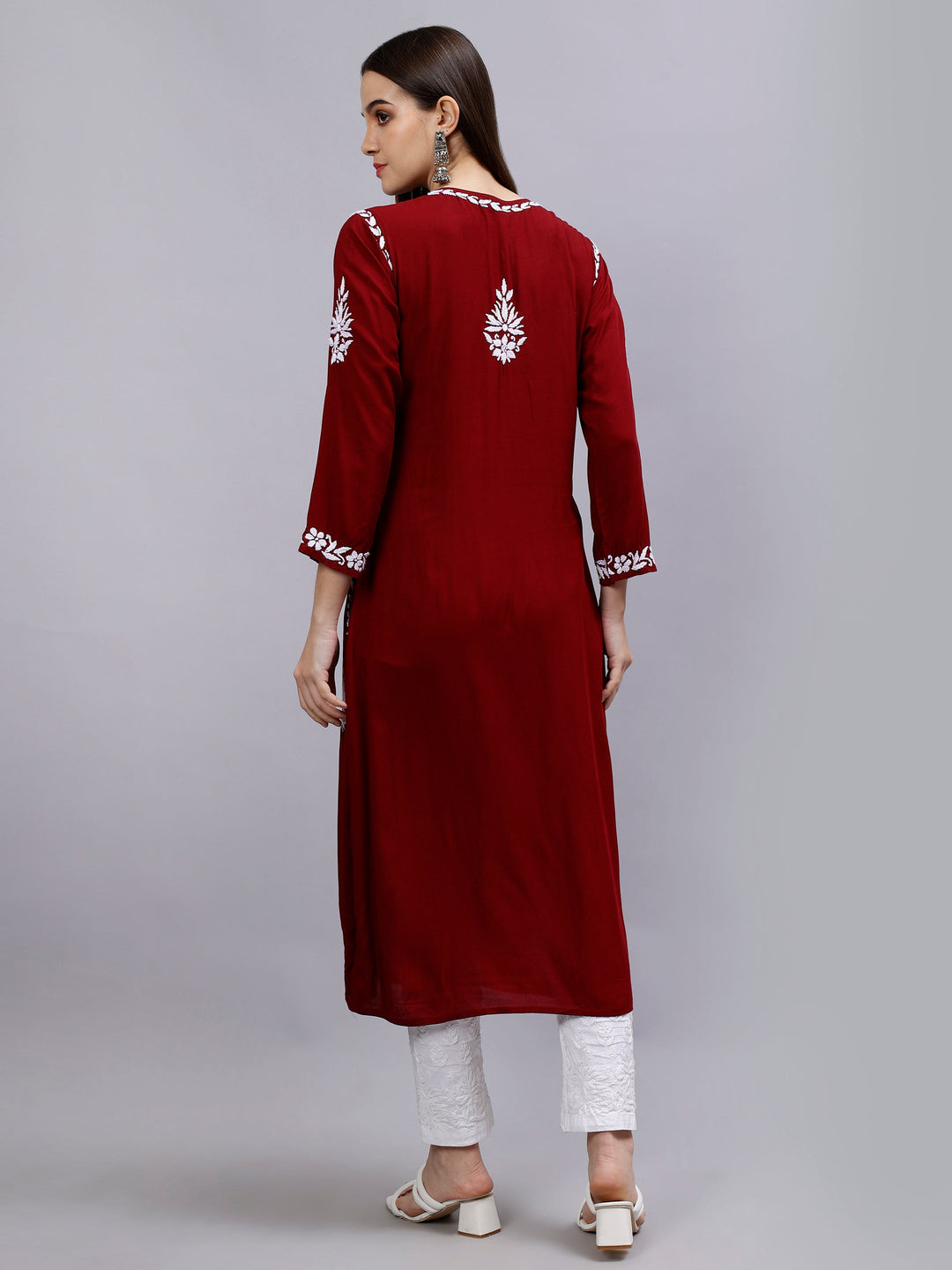 Maroon-Modal-Hand-Embroidered-Chikankari-Kurta