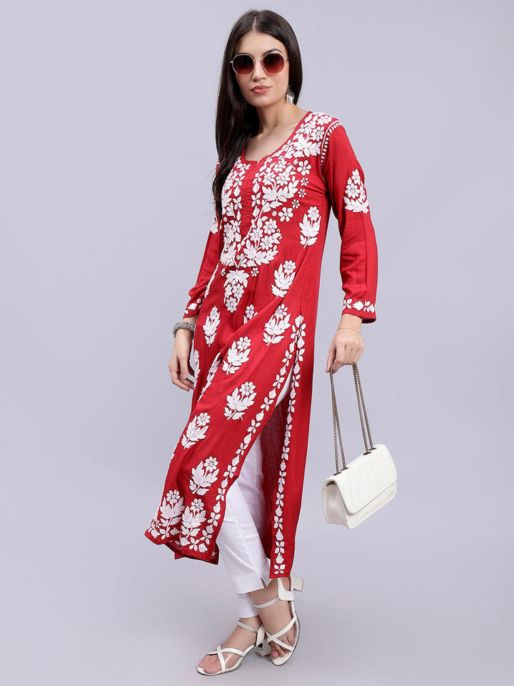 Maroon Modal Handwoven Chikankari Kurti