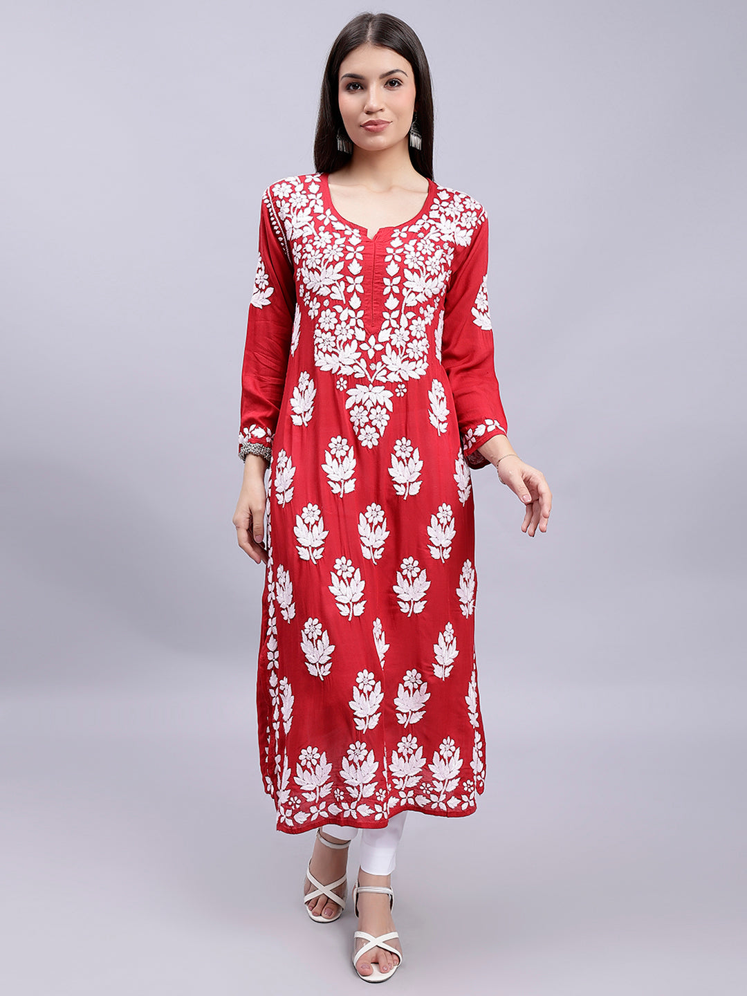 Maroon Modal Handwoven Chikankari Kurti