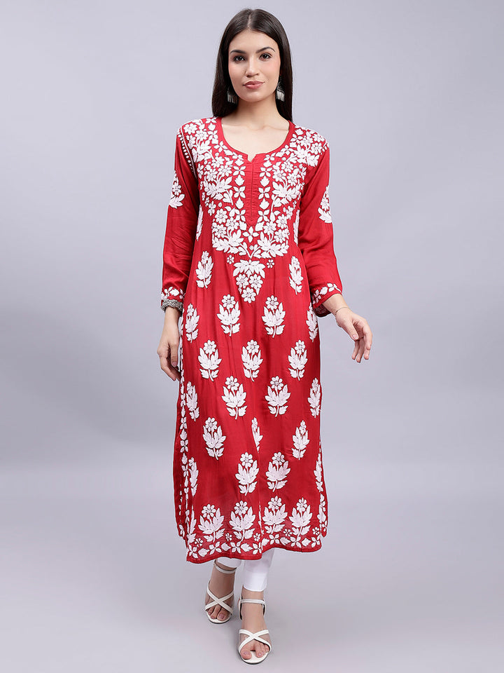 Maroon Modal Handwoven Chikankari Kurti