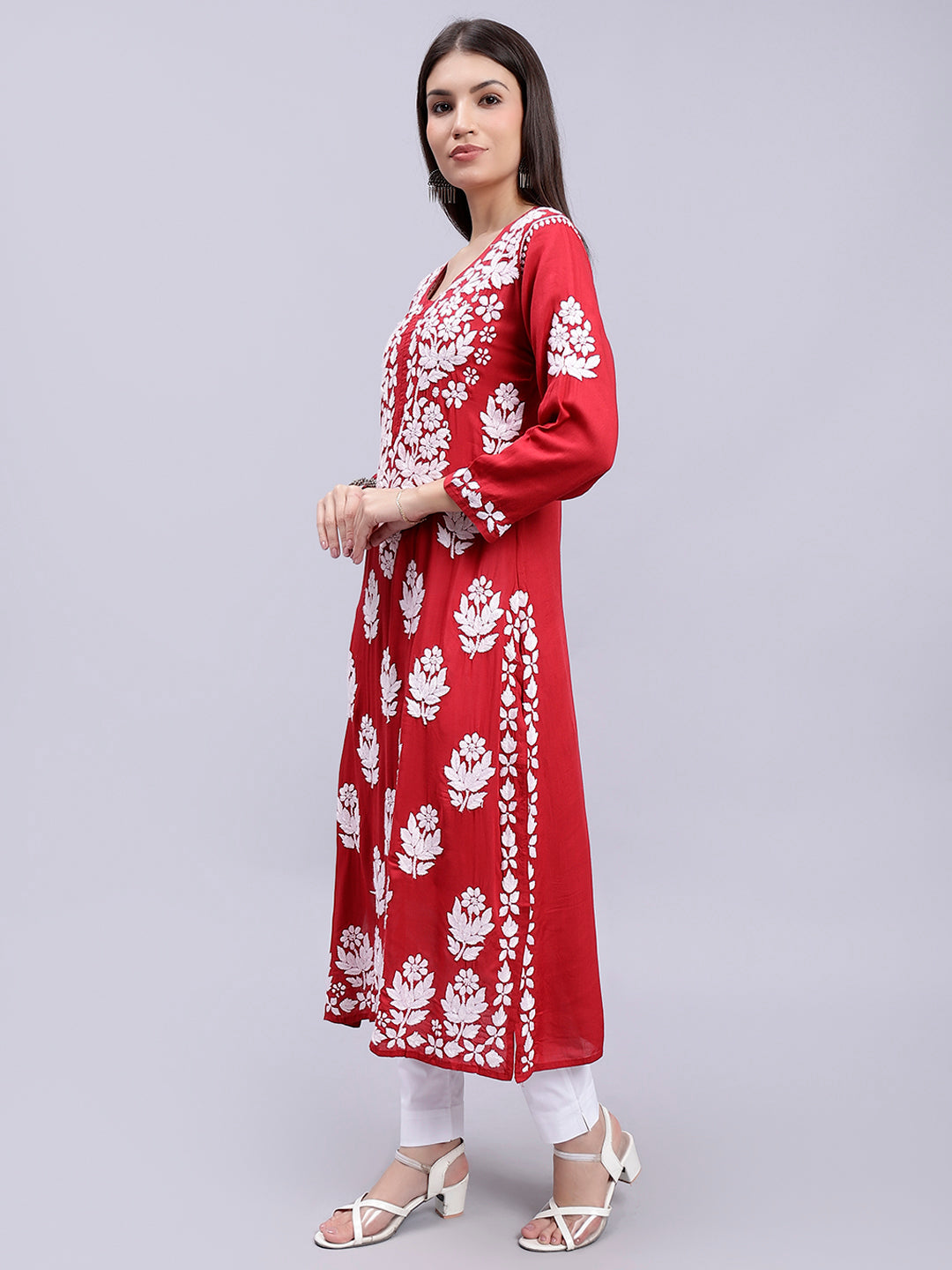 Maroon Modal Handwoven Chikankari Kurti