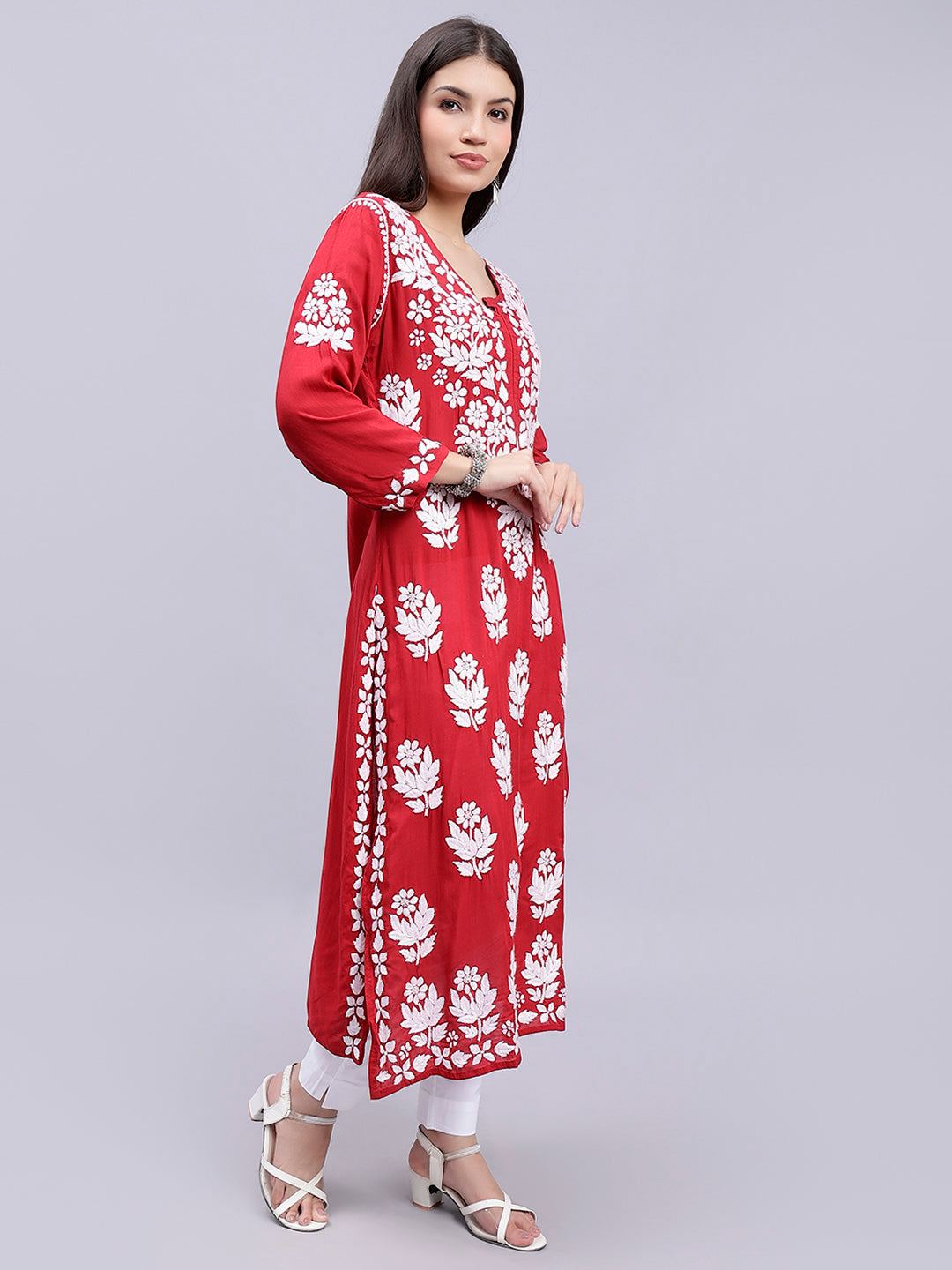 Maroon Modal Handwoven Chikankari Kurti