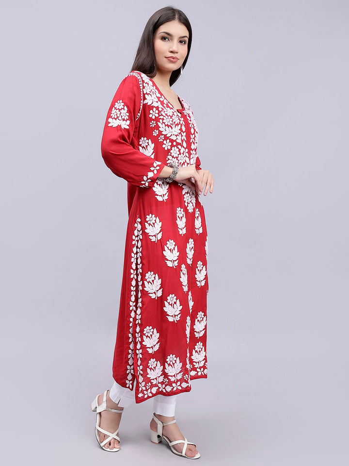 Maroon Modal Handwoven Chikankari Kurti