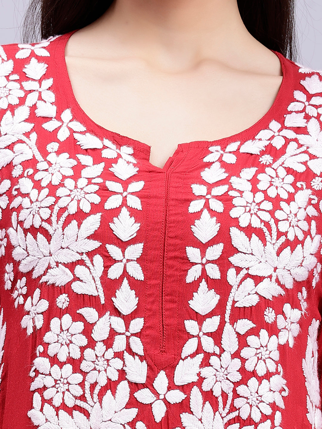 Maroon Modal Handwoven Chikankari Kurti