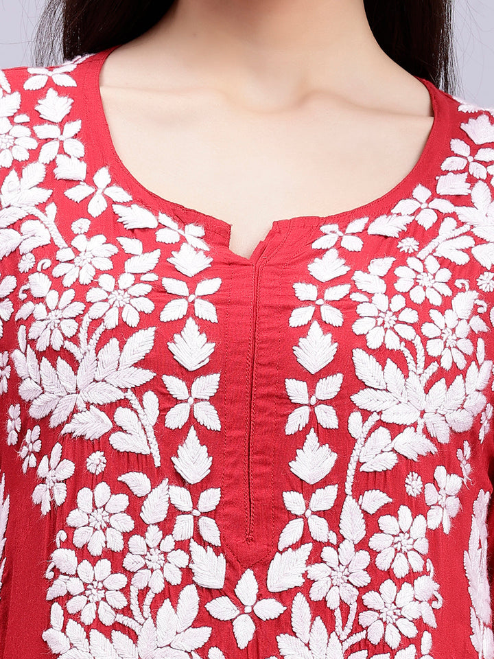 Maroon Modal Handwoven Chikankari Kurti