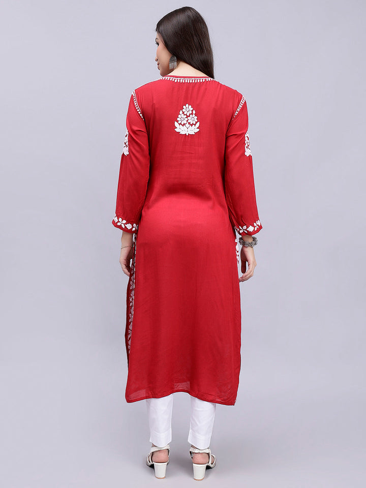 Maroon Modal Handwoven Chikankari Kurti