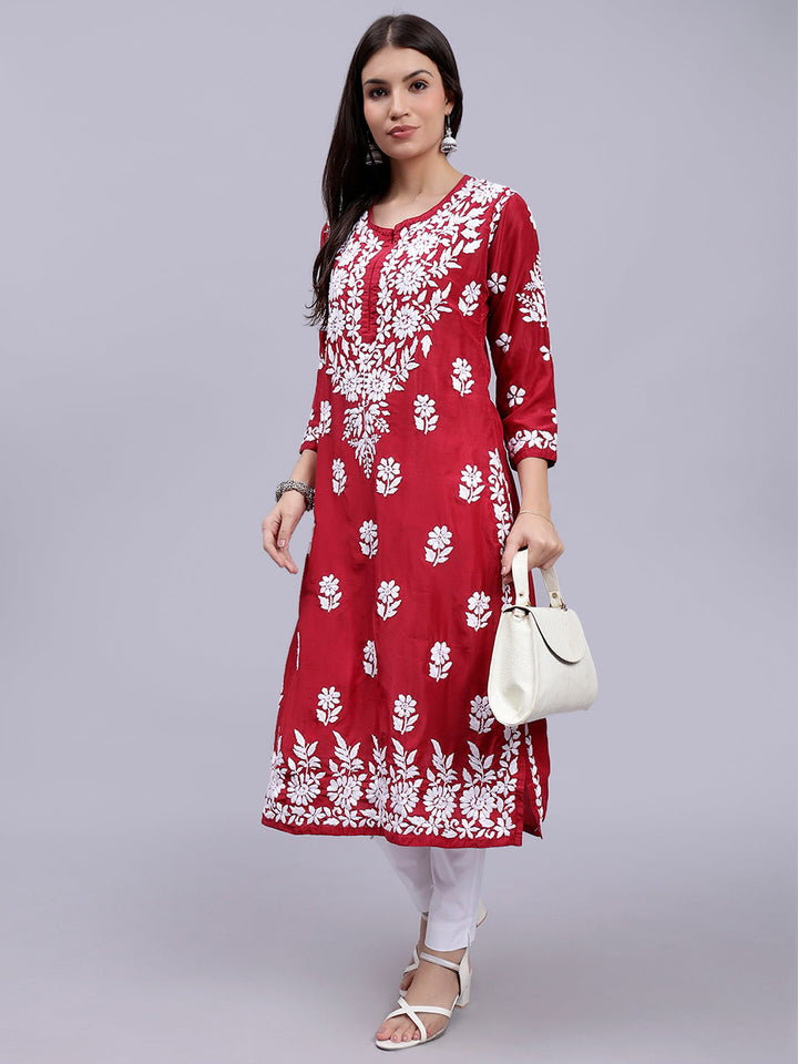 Maroon Muslin Handwoven Chikankari Kurti