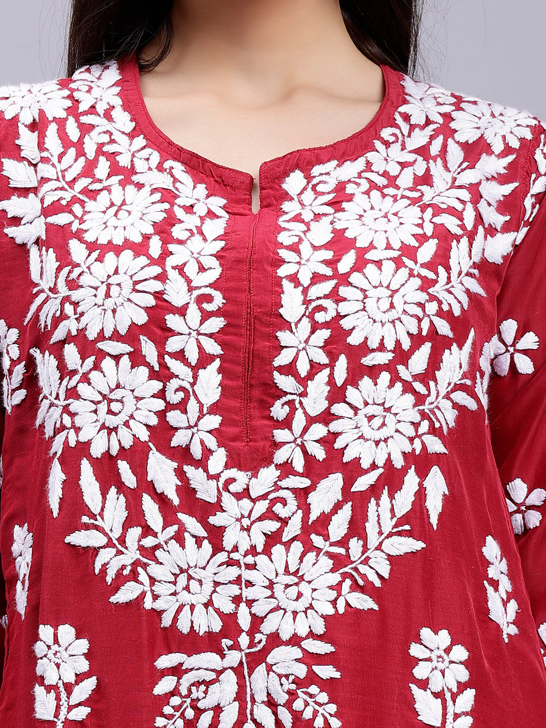 Maroon Muslin Handwoven Chikankari Kurti