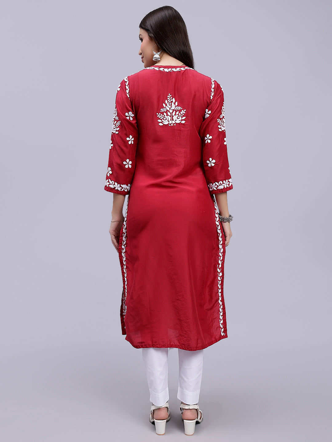 Maroon Muslin Handwoven Chikankari Kurti