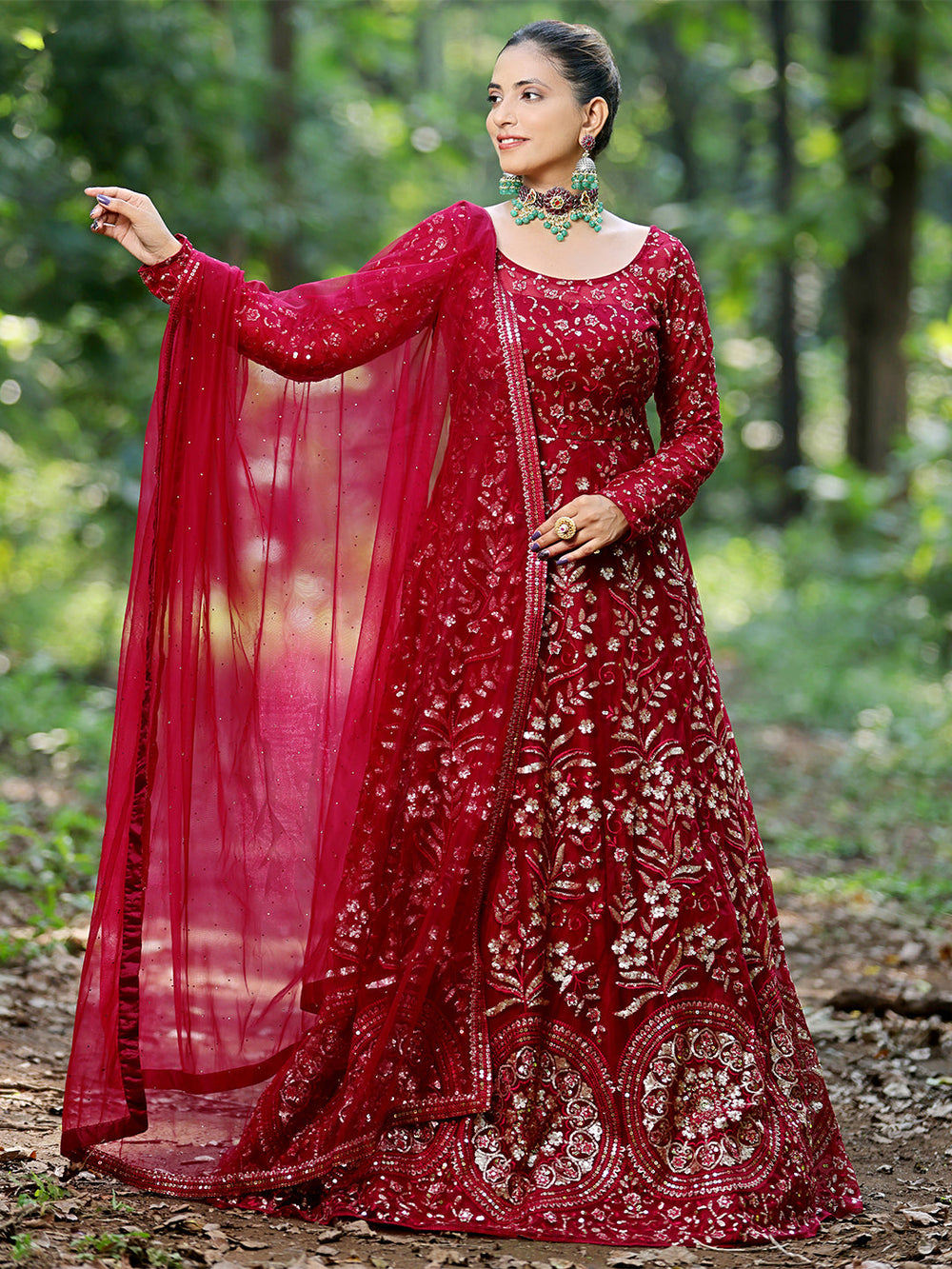 Maroon-Net-Sequins-Embroidered-Anarkali-Set