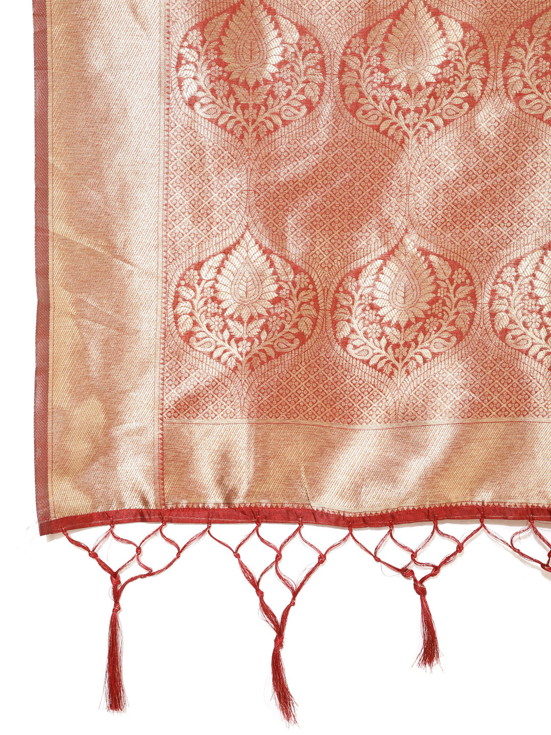 Maroon Organza Floral Woven Designed Festive Saree