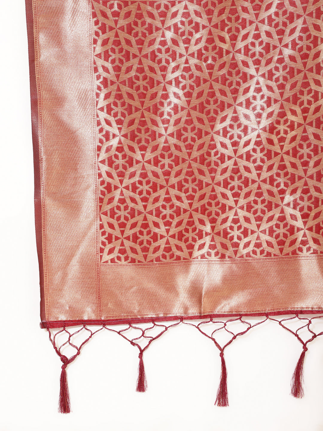 Maroon Organza Motif Woven Kanjeevaram Saree