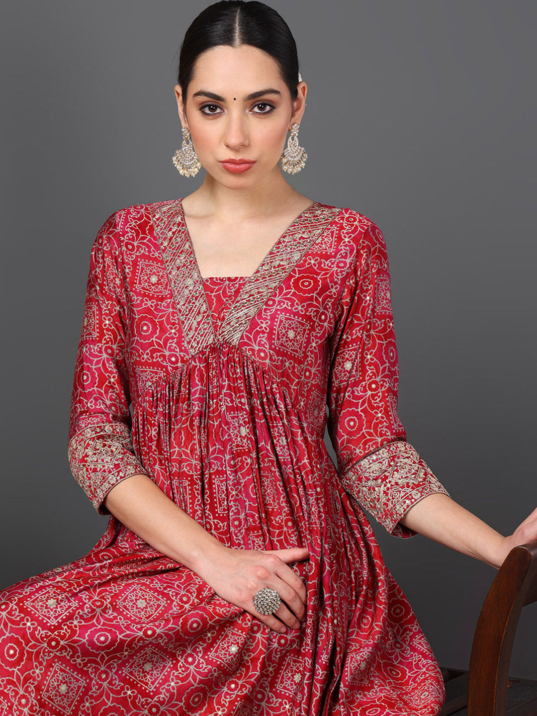 ZERESOUQ-Maroon-Polyester-Ethnic-Motifs-Printed-Flared-Kurta-Trouser-With-Dupatta