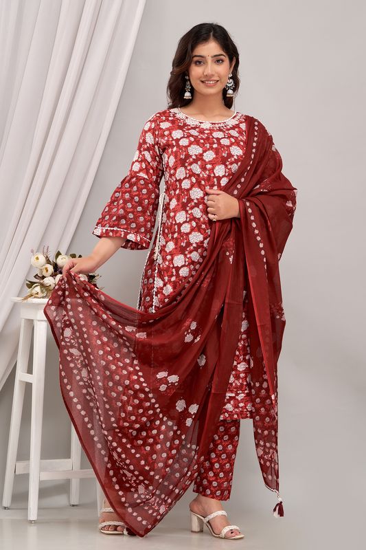 Maroon-Printed-Regular-Thread-Work-Cotton-3-Piece-Kurta-Set