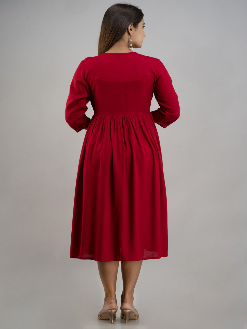 Maroon-Rayon-Embroidered-Maternity-Kurta