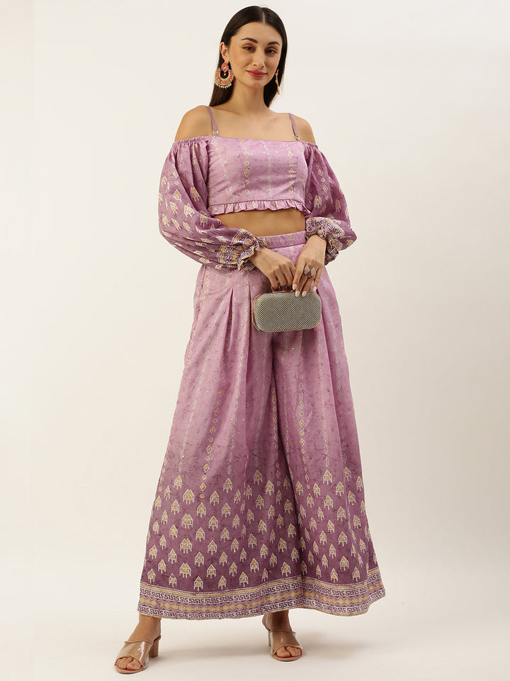 Mauve Art Silk Digital Printed Co-Ords Set