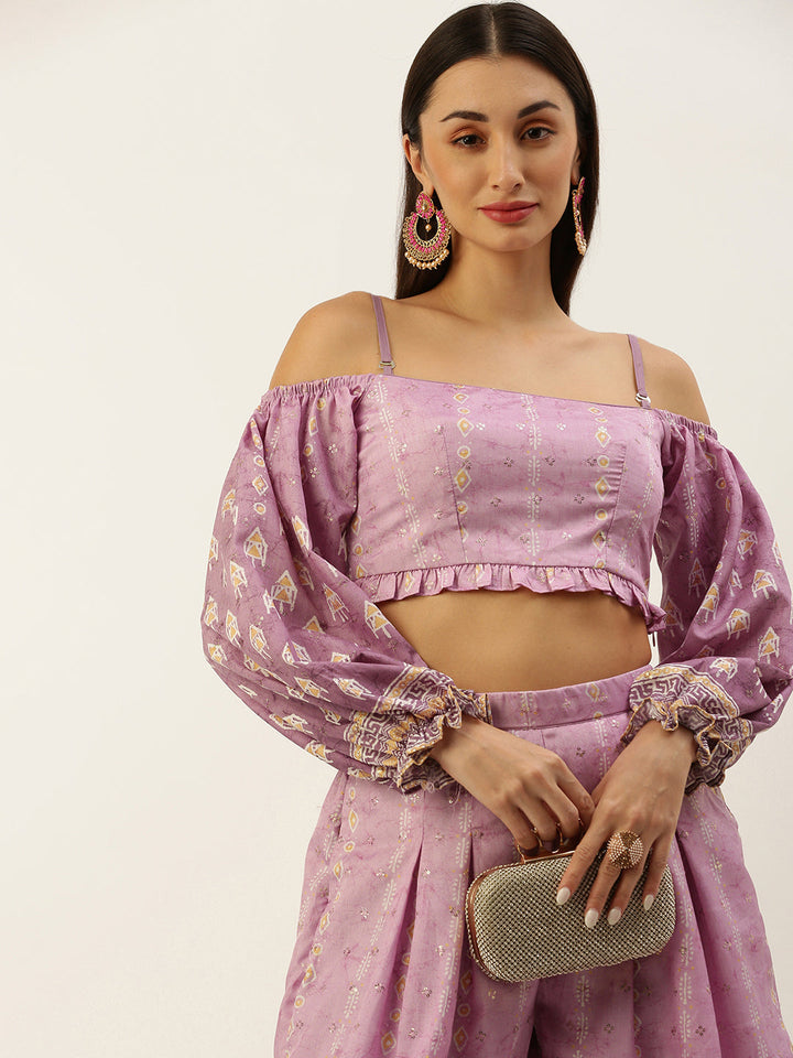 Mauve Art Silk Digital Printed Co-Ords Set