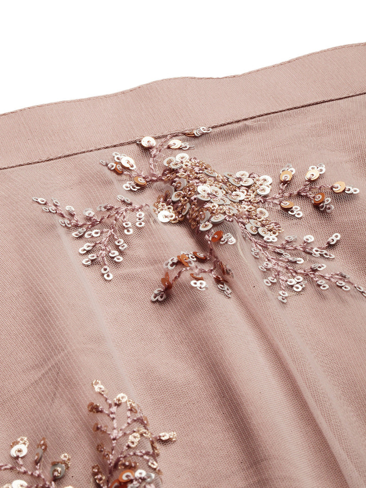 Mauve Art Silk & Off-White Net Skirt Set