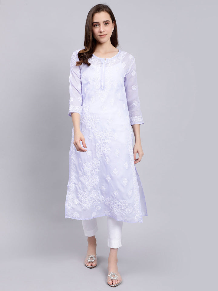 Mauve Cotton Lucknowi Chikankari Embroidered Kurti