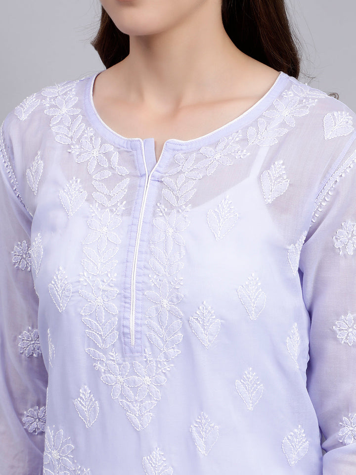 Mauve Cotton Lucknowi Chikankari Embroidered Kurti