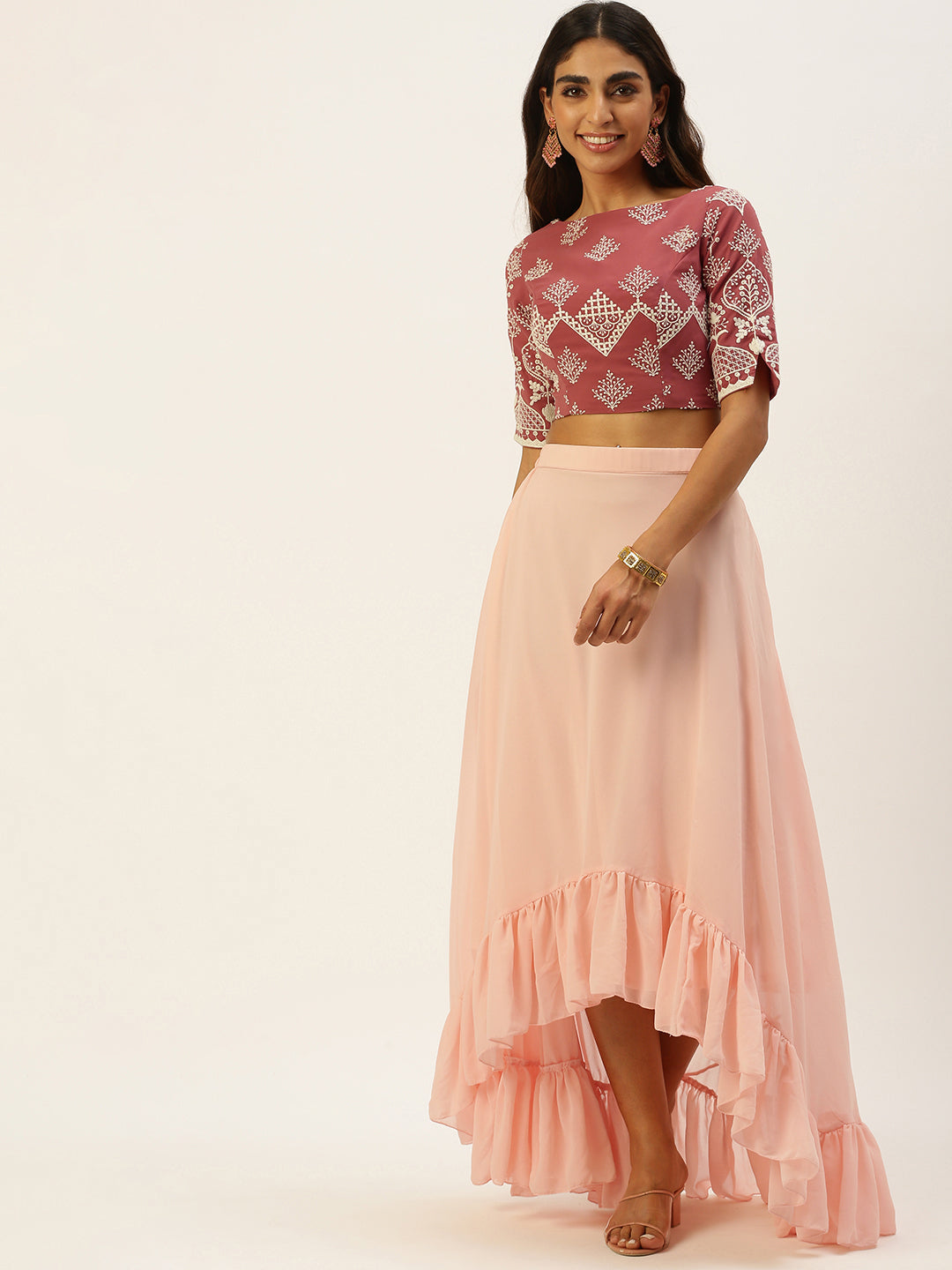 Mauve-Embroidered-&-Peach-Crop-Top-&-Skirt